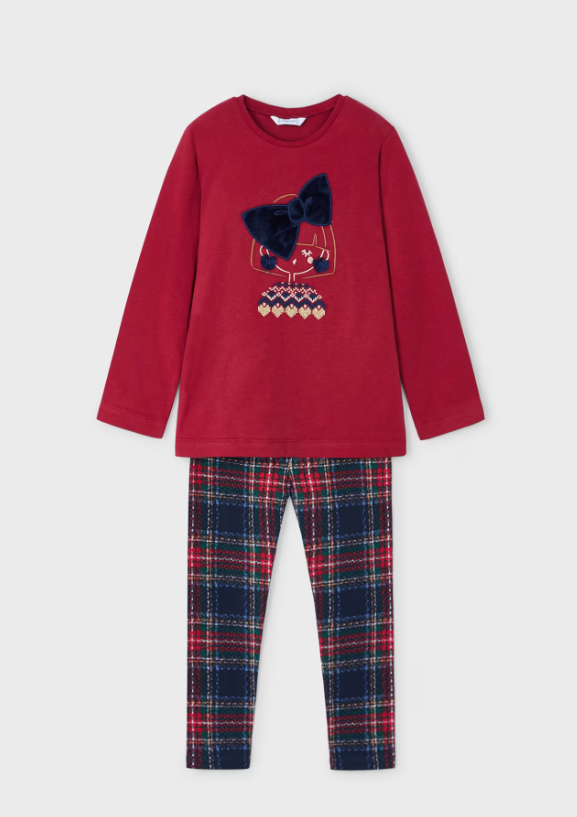 Mayoral L/S Top & Tartan Leggings Set Style 4713 - Cherry